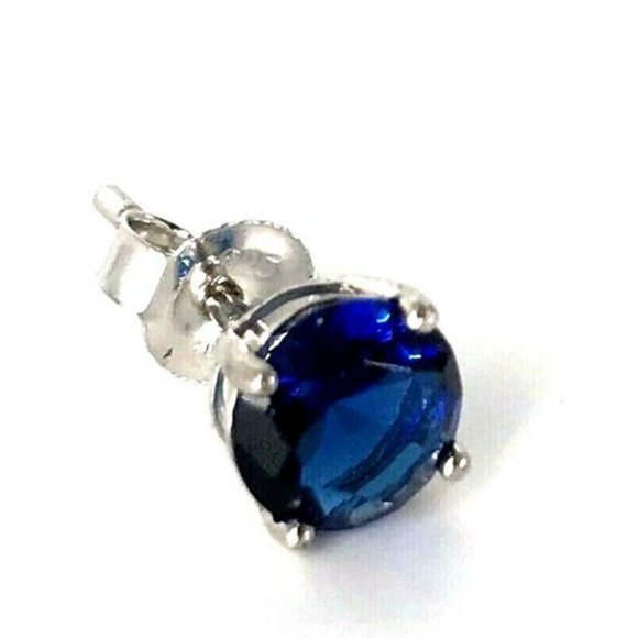 Sterling Silver 6 mm Cubic Zirconia Stud Earrings Blue Sapphire - Picture 2 of 4
